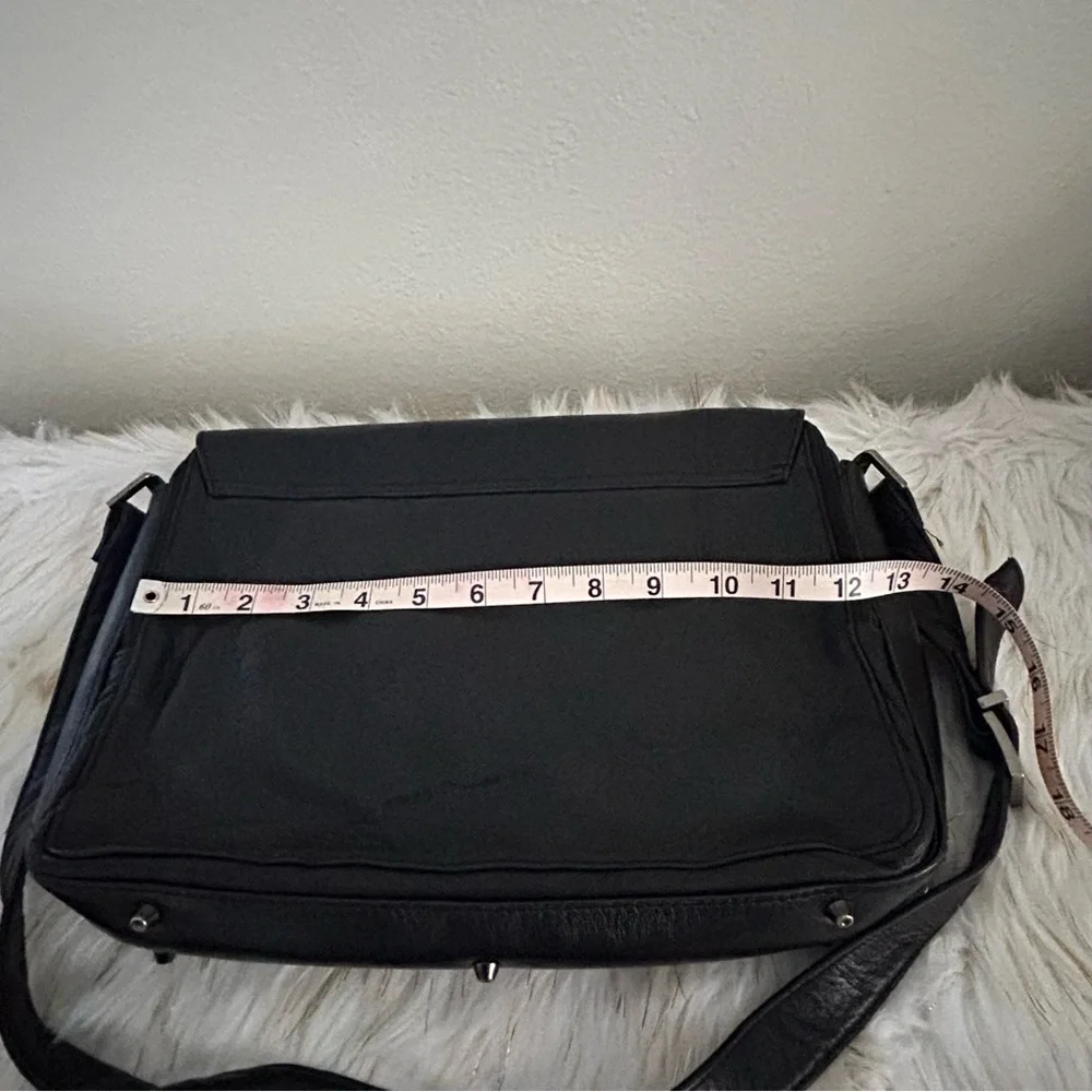 Perlina Black Leather Laptop/Messenger Bag